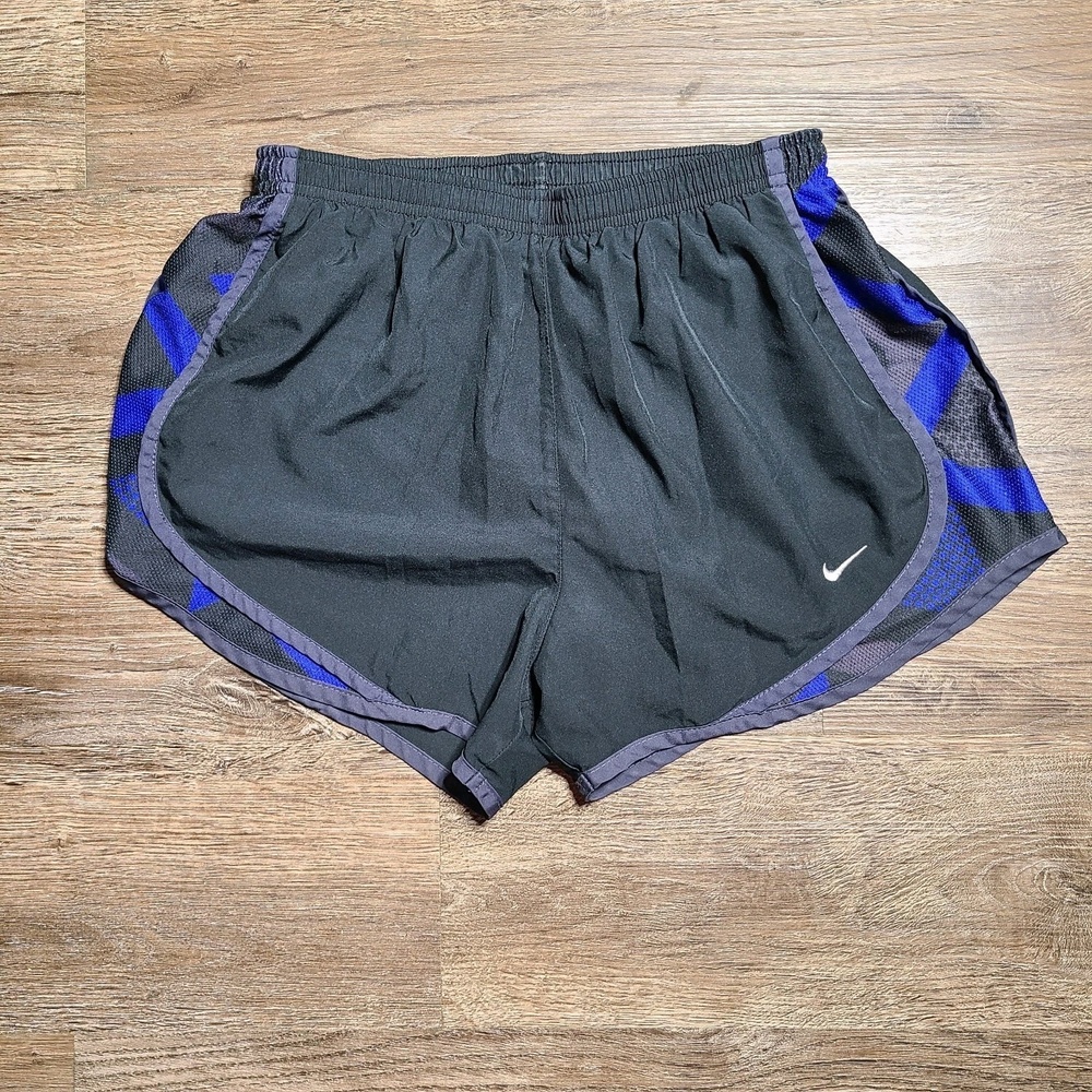 NIKE DRI-FIT Womens Black & Blue Stretch Waist Lined Athletic‎ Running Shorts Sm